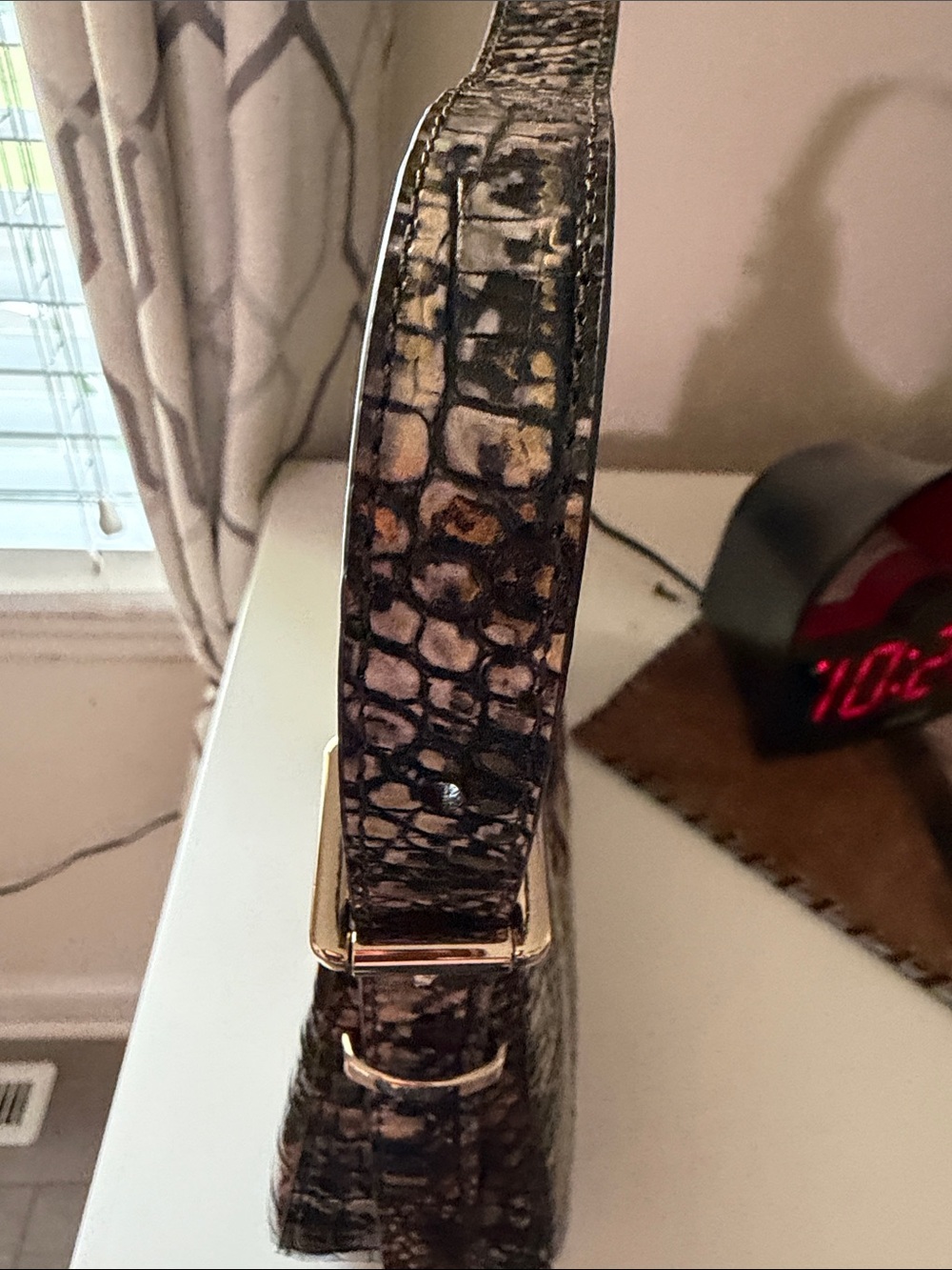 Brahmin Croc-Embossed Shoulder Bag in Brown and Black - Picture 8 of 16